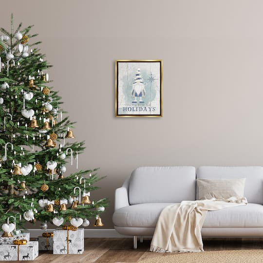 Stupell Industries Gnome For The Holidays Nautical Framed Floater Canvas Wall Art